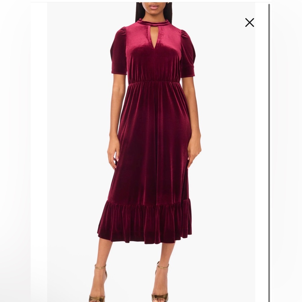 Halogen Velvet Midi Dress in Deep Burgundy